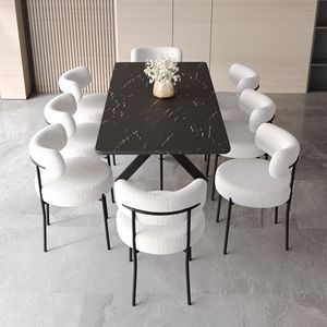 Juego de Mesa de Comedor Tapizada con Respaldo Curvo Escalable para 4-8 Personas, Silla Sin Brazos con Acolchado Suave para Comedor - Product Image 3