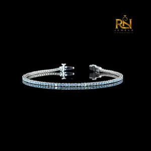 Blue Lab Grown Diamond Tennis Bracelet Vibrant Colored Eternity Link Bracelet 9K 14K 18K <b>Solid</b> <b>Gold</b> Fine Jewelry - Product Image 1