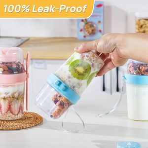 Set di 4 Contenitori per Yogurt da 27oz con Coperchi e Cucchiai, Riutilizzabili per Overnight Oats, con Scomparto per Topping, per Conservazione Alimenti - Product Image 5