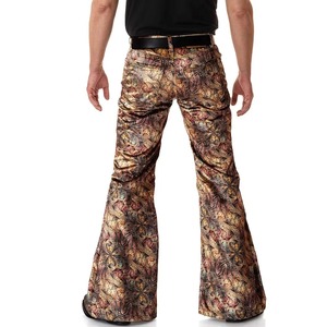 <b>Mens</b> Printed Canvas <b>Flared</b> <b>Trousers</b> Mid Waist Lightweight Casual Retro Streetwear Style - Product Image 2