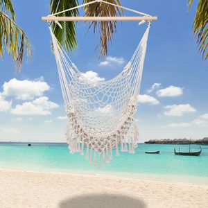 Sedia Amaca in Corda di Cotone con Nappe Beige per Interni/Esterni, Ideale per Casa, Patio, Terrazza, Giardino, Lettura e Relax - Product Image 1