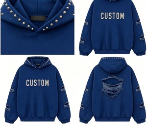 DISCOVER IMPEX Sudadera con Capucha Oversize para Hombre, Estilo Punk Urbano, con Pedrería y Diseño de Cristales, de Algodón 100% de Alto Gramaje - Product Image 5