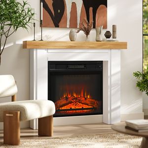 Caminetti Elettrici Moderni Indipendenti con Gambe, 130 cm L x 103 cm H, Cornice per Caminetto in Legno Naturale - Product Image 2