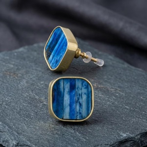 <b>Beads</b> Art Square Brass Cabinet Knob with Blue Resin Inlay Multi-Function Eco-Friendly Contemporary Design for Drawer <b>Door</b> Handle - Product Image 1