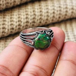 Tribal Gothic Green <b>Turquoise</b> Brass <b>Ring</b> Oxidized Silver plated Vintage Textured Wholesale <b>Ring</b> For women - Product Image 3