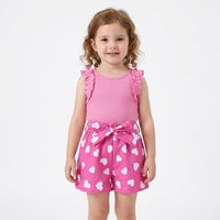 Girls Pink Ruffle Sleeveless Top With Heart Print Shorts Set Breathable Cotton Polyester Clothing made in Bangladesh manufacture