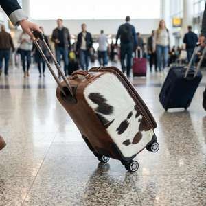 Valise trolley en cuir véritable 100% souple, sculptée à la main avec motifs floraux, couleur marron et blanc, style classique et tendance - Product Image 3