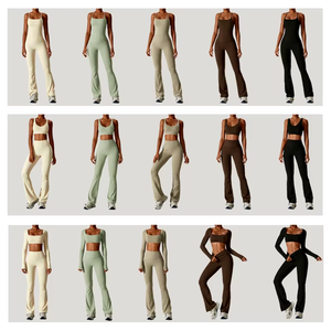 Custom Logo Girls' Active Fitness Gym Wear 2-Piece Yoga Set <b>Flare</b> Pants Bra <b>Leggings</b> Spandex/Nylon Eco-Friendly Quick Dry - Product Image 4