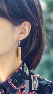 Boucles d'oreilles pendantes rectangulaires en bois naturel avec crochets en argent, style bohème, accessoires de bijouterie - Product Image 2