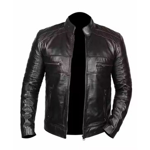 Casual Cow Skin Leather <b>Jackets</b> for Men's Autumn Vintage Stand Collar Front Logo Breathable Quick Dry - Product Image 4