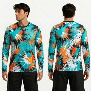Yellow Black Paint Burst Sublimation T-<b>Shirts</b> <b>Polyester</b> Long Sleeve T-<b>Shirts</b> Bright Visibility Flexible Workout Sports T-<b>Shirts</b> - Product Image 4