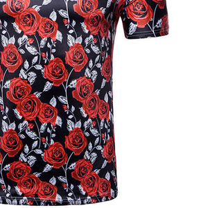 Top Quality New Design Best Manufactured Slim Fit Floral Printed T-Shirt Red <b>Roses</b> <b>Black</b> O-Neck Short Sublimation Men's T-Shirts - Product Image 3