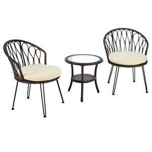 Ensemble de loisirs d'extérieur 2 pièces U_STYLE : Chaises individuelles en rotin avec table ronde en verre pour patios, balcons ou cours - Product Image 6