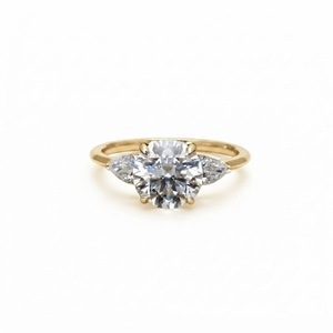 Wholesale Round & Pear Lab Grown Diamond Three Stone Style <b>Ring</b> 9K 10K 14K 18K Solid Gold <b>Proposal</b> <b>Ring</b> DEF Color VS VVS Clarity - Product Image 1