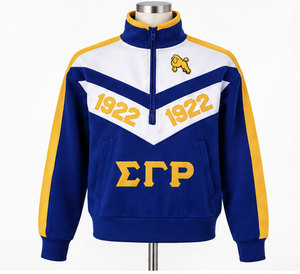 Chaqueta Deportiva Azul Personalizada para Hombre con Diseño de Bloques de Color en Chevron, Bordado de Letras Griegas 1922 y Cierre Frontal con Cremallera - Product Image 3