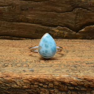 Bague Larimar en Argent Sterling 925, Pierre Précieuse Taillée Poire, Bijou de Déclaration pour Mariage, Fiançailles, Anniversaire, Sertissage Bezel - Product Image 1