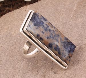 Anillo Rectangular de Sodalita Natural, Plata de Ley 925, Joyería Geométrica con Piedras Preciosas, para Mujeres y Hombres, Clásico para Bodas, Diseño Personalizado al por Mayor - Product Image 2