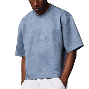 Camiseta Corta Oversize de Gamuza para Hombre, Tacto Suave, Premium, Manga Corta, Lisa, con Logotipo Personalizado OEM, Estilo Retro, Corte Cuadrado - Product Image 1