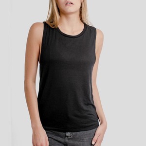 Débardeur en jersey noir à col rond pour femme, en spandex/coton, séchage rapide, respirant, écologique, décontracté, longueur normale - Product Image 1