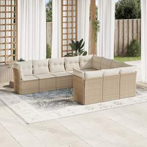 Grand ensemble de canapés de jardin modulaires en rotin PE beige, meubles de jardin modulaires confortables - Product Image 1