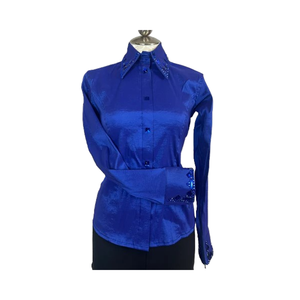 Vaquera hecha a mano Western Show Shirt Cintura alta Cierre de cremallera Tela de tafetán elástica transpirable para ropa de equitación - Product Image 1