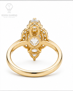 Luxurious cushion halo ring in 18K yellow gold with dazzling cushion diamond round halo and pear side stones couture brilliance - Product Image 5