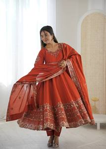 Ramdev Trading - Kurta/Kurti de Seda Romana Moderna, Étnica, India y Pakistaní, de Secado Rápido y Largo Regular para Mujer, para Bodas, Fiestas y Diwali - Product Image 5