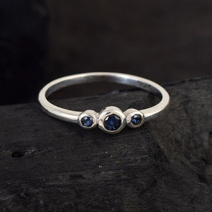 Anillo Apilable de Plata de Ley 925 con Engaste de Bisel, Gema de Zafiro Azul Natural, Forma Redonda, Elegante, Moderno, Clásico, para Boda - Product Image 4