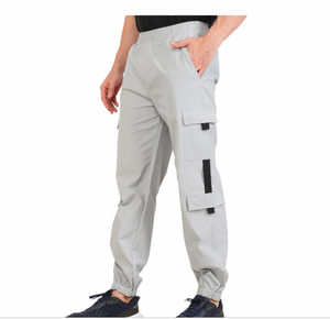 Light Grey 100% Polyester Woven Tapered Fit Casual <b>Trousers</b> with <b>Elastic</b> Waist Breathable & Quick Dry Lightweight for <b>Men</b> - Product Image 2