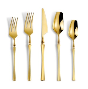 Fancy Design Metal Flatware Set with Round <b>Slim</b> Handle Gold Plated For Dining <b>Table</b> Dinnerware Eating Cutlery Sets From India - Product Image 1
