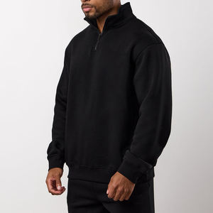 Unisex Black Half-<b>Zip</b> <b>Hooded</b> Sweatshirt Full Sleeve Solid Color Casual Tracksuit 100% Cotton Breathable Winter Wear Regular Fit - Product Image 5