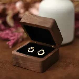 Wooden Jewelry <b>Box</b> Velvet Lined <b>Gift</b> Case for Stud <b>Earrings</b> Compact Packaging <b>Box</b> for Women - Product Image 1