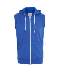 Trending zip up Sleeve Less Gym Cotton Hoody French Terry Cotton Fabric hoodie custom Printed Logo Fitness Wears Gym Apparels