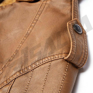 Men's Brown Genuine Leather Moto <b>Jacket</b> Stand Collar Zipper Closure Chest Pockets Sherpa Lining <b>Winter</b> Style - Product Image 6