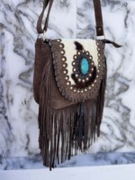Nouveauté 2026 : Sac à main en cuir de vachette style western, sac bandoulière bohème à franges, sac élégant de petite taille, sac de créateur