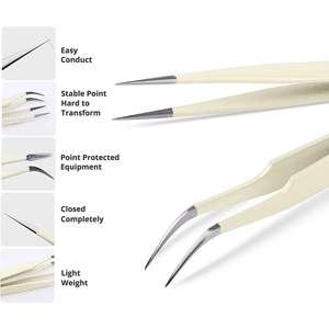 Pince à épiler pour cils en acier inoxydable à pointe incurvée UBI - Texture fine et lisse, finition rayée durable - Product Image 3