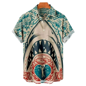 เสื้อเชิ้ตฮาวายลายฉลามพิมพ์ลาย 3 มิติ สำหรับผู้ชาย แขนสั้น ปกเสื้อแบบปกเชิ้ต ติดกระดุม ลำลอง สไตล์สตรีทแวร์ สำหรับฤดูร้อน - Product Image 3