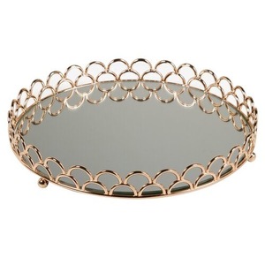 Plateau de service rond en aluminium doré, miroir, pour la maison, l'hôtel, le restaurant, le bar, le bureau, les mariages. - Product Image 4