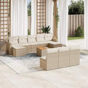 Juego de 11 Sofás de Jardín de Ratán PE Beige con Patas Ajustables Grandes - Product Image 1