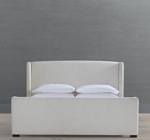 Lit double moderne minimaliste Marion French Cane avec 4 tiroirs, cadre rembourré en bois de mahogany massif, ensemble de chambre à coucher - Product Image 1