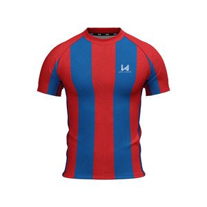 Camiseta de Compresión de Manga Corta para Hombre, con Rayas Rojas y Azules, de Secado Rápido, Cuello Redondo, Estampado por Sublimación, Corte Regular, para Gimnasio, Protección UV - Product Image 1