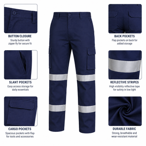 High Visibility Reflective <b>Work</b> Cargo Pants Industrial Safety Trousers Multi Pocket Protective Durable Hi Vis <b>Construction</b> <b>Work</b> - Product Image 3