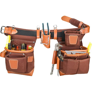 <b>Leather</b> <b>Tool</b> Belt Set Multi Pocket Organizer Waist Bag for Electrician Carpenter Workshop Use - Product Image 3