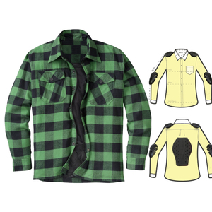 Men's Green <b>Black</b> Plaid Full Sleeve Motorcycle Kevlar Flannel Shirt With Armor Pockets Breathable Motorcycle Riding Protection - Product Image 1