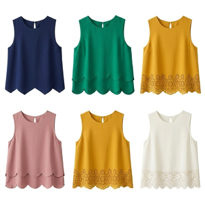 Débardeur court sans manches personnalisé à ourlet festonné superposé pour femme, 100 % polyester, séchage rapide, respirant, chic et décontracté, service OEM - Product Image 1