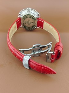 Reloj de Diamantes con Esfera Roja para Mujer |   Reloj con Diamantes Cultivados en Laboratorio |   Reloj de Lujo con Brillantes de Plata de Ley, Regalo - Product Image 3