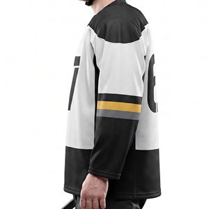 Men Mesh Ice Hockey Jersey Full Sleeve Men's V-Neck Sublimated Print Ice Hockey Jersey Custom Team Number Hockey Jerseys - Product Image 3