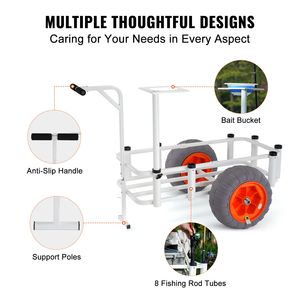 Chariot de pêche de plage portable robuste, capacité de charge de 350 lb, avec deux grandes roues de 16 pouces, pneus en PU, chariot pour la pêche en mer et sur le sable - Product Image 6
