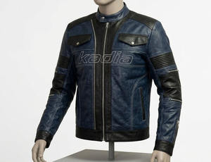 Blouson en cuir pour homme Street Wear Racer, design personnalisé, blouson bomber en cuir pour homme, bleu et blanc, style motard - Product Image 5