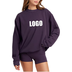 Sudadera Oversize para Mujer, Cuello Redondo, Manga Larga, Diseño Sólido, 100% Algodón, Invierno, Casual, Transpirable, Hombros Caídos, Estampada - Product Image 1